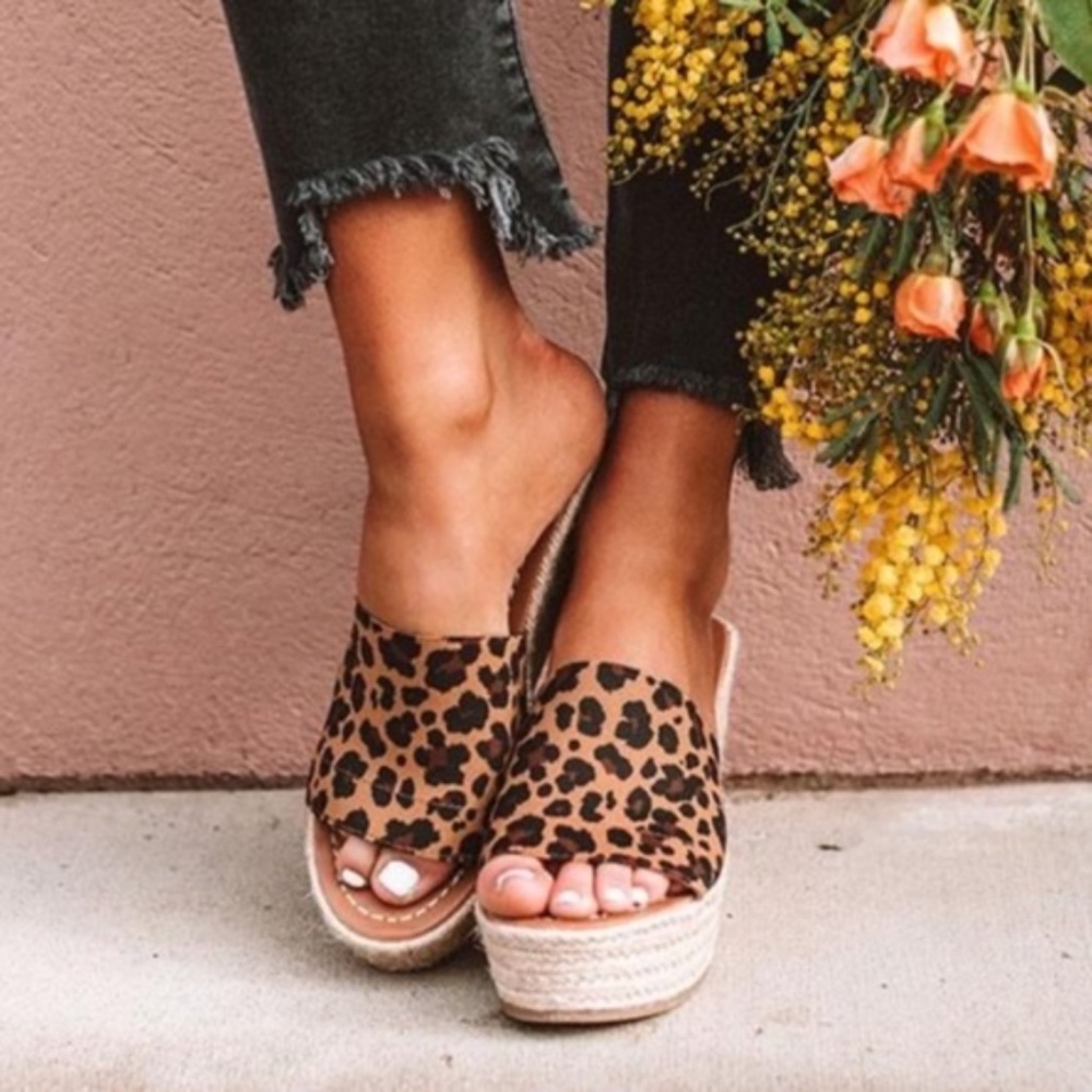 leopard Print Espadrille Wedge cream brown - Picture 2 of 3